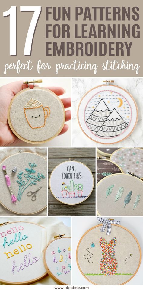 If you're a beginner and looking for some easy patterns, check out our 17 fun projects that are a perfect way to learn embroidery. Thes patterns are perfect for practicing some of the easiest and most basic embroidery stitches. Small Hoop Embroidery Patterns, Embroidery Sayings Funny, Embroidery Summer, Cool Embroidery Ideas Clothes, Embroidery On Clothes Diy, Basic Embroidery Stitches, Folk Embroidery, Pola Sulam, Simple Embroidery