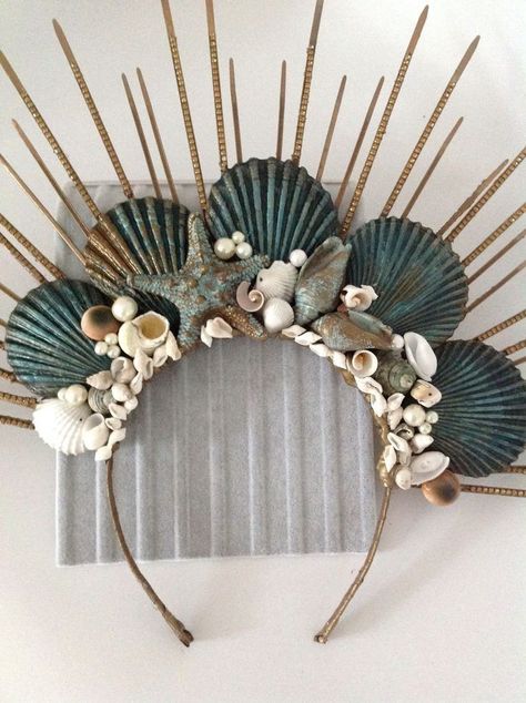 Sea Shell Crowns, Siren Crown Diy, Mermaid Tiara Diy, Diy Mermaid Headpiece, Aquarius Party Theme, Diy Shell Crown, Sea Headpiece, Karneval Kostum, Mermaid Crown Diy