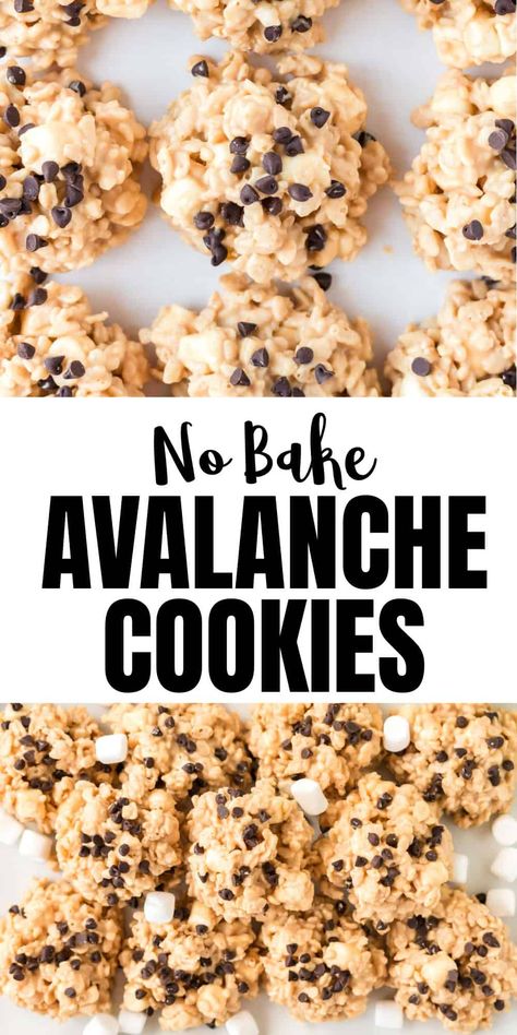 No Bake Avalanche Cookies Recipe, Avalanche Cookies No Bake, No Bake Avalanche Cookies, Cookies With Rice Krispies, Avalanche Bars, White Chocolate Chips Recipes, Santa Cookie Recipe, Avalanche Cookies, Best No Bake Cookies