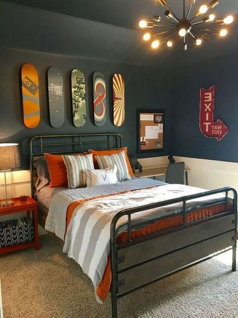 Stylish 20+ Adorable Teenage Boy Room Decor Ideas For You Bilik Tidur Lelaki, Nerdy Bedroom, Affordable Bedroom Decor, Teenager Room, Teenager Bedroom Boy, Teenage Boy Room, Boy Toddler Bedroom, Affordable Bedroom