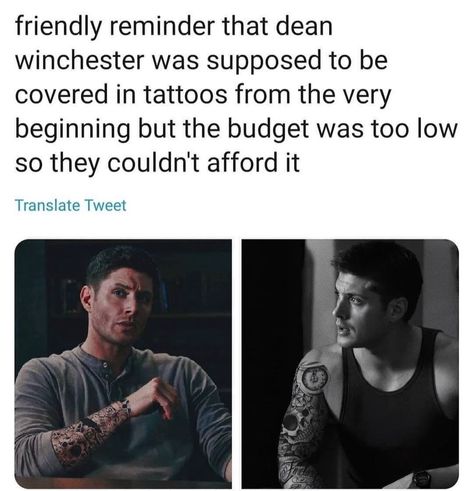 Covered In Tattoos, Supernatural Lucifer, Supernatural Facts, Supernatural Drawings, Supernatural Tattoo, Winchester Supernatural, Supernatural Memes, Supernatural Dean, Supernatural Fans