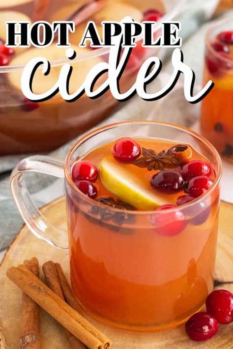 While you certainly don't have to add the garnishes, if you are having a party, it makes this hot apple cider punch look so beautiful and festive! #amandascookin #hotapplecider #appleciderpunch Apple Cider With Cranberry Juice, Hot Cranberry Apple Cider, Cold Cider Punch, Apple Cider Cranberry Drink, Hot Punch Recipe, Cranberry Apple Cider Punch, Cranberry Cider Punch, Cranberry Cider Recipe, Cold Cider