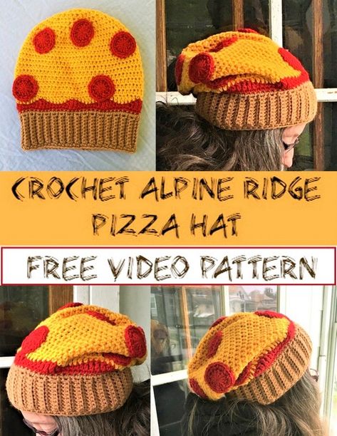 Funny Knitted Hats, Pizza Crochet Pattern Free, Crazy Crochet Hat, Crochet Pie Hat, Crochet Hat Fun, Funny Crochet Hat Patterns Free, Crazy Crochet Hats, Free Funny Crochet Patterns, Weird Crochet Hats