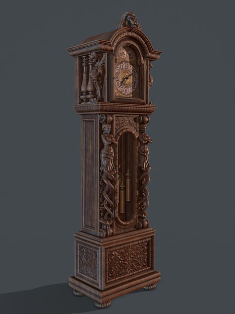 ArtStation - Grandfather Clock Mimic Ideas, Grandfather Clock Tattoo, Antique Grandfather Clock, Clock Drawings, Props Concept, Clock Tattoo, Time Painting, Ceramic Ideas, Grandfather Clock