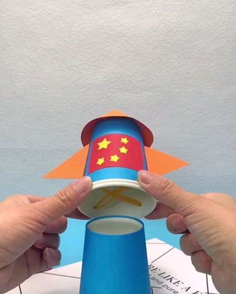 Cup Rocket Craft, Paper Cup Rocket Craft, Making A Rocket, Rocket Craft Ideas, Helicopter Crafts For Kids, Rocketship Craft, Diy Rocket Ship, Rocket Diy, Rocket Ship Craft