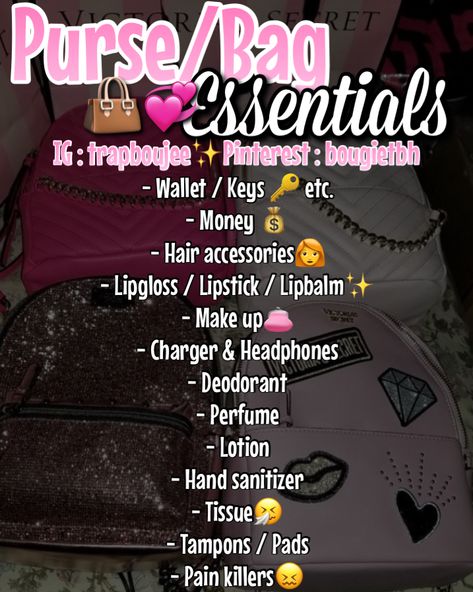 Things You Need In Your Purse, Things Every Girl Needs To Buy List, Baddie Stuff, Teen Advice, Social Life Hacks, High School Survival, Purse Essentials, Beauty Routine Tips, Self Care Bullet Journal