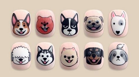 Pomeranian Nail Art, Nails Dog Art, Cute Dog Nail Art, Nail Dog Design, Dog Design Nails, Puppy Nail Art, Husky Nail Art, Dogs Nails Art, Dog Themed Nails