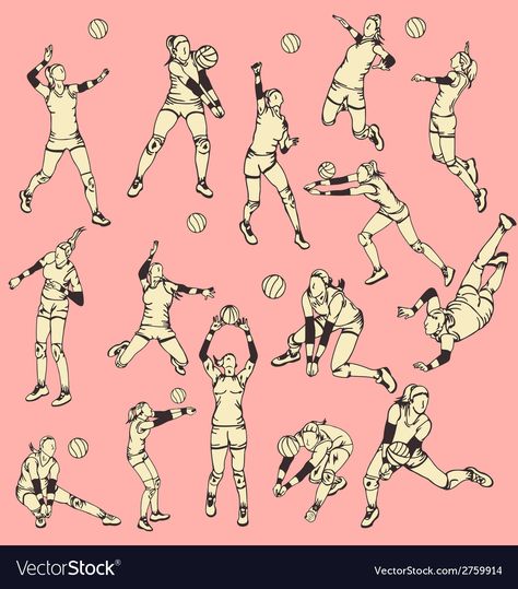 Sports In Action, Volleyball Drawing, Volly Ball, Volleyball Poses, Volleyball Workouts, Ball Drawing, Stall Shower, Drawing Body Poses, Stall Shower Curtain