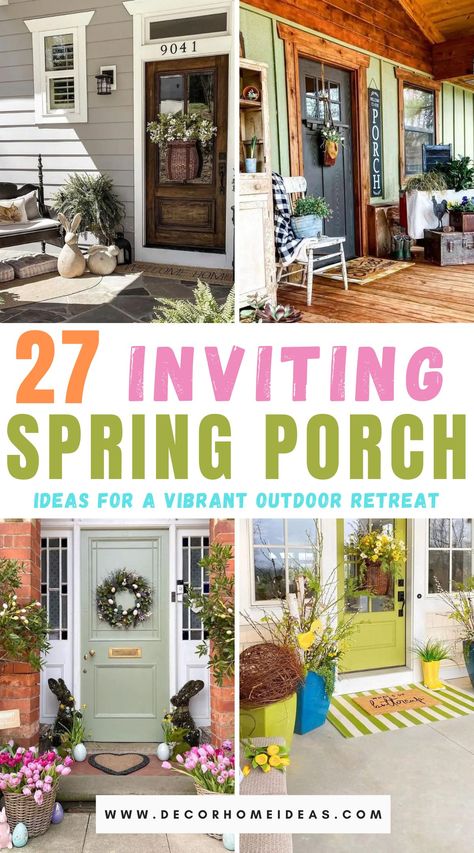 Welcome the season of renewal with our collection of 27 inviting spring porch ideas. From colorful decor to cozy furnishings, discover inspirations to transform your porch into a vibrant outdoor retreat that beckons you to bask in the beauty of spring. Spring Porch Ideas, Front Porch Rocking Chairs, Spring Porch Decor, Cottage Porch, Rocking Chair Porch, Weathered Furniture, Pretty Wreath, Outdoor Rocking Chairs, Outdoor Retreat