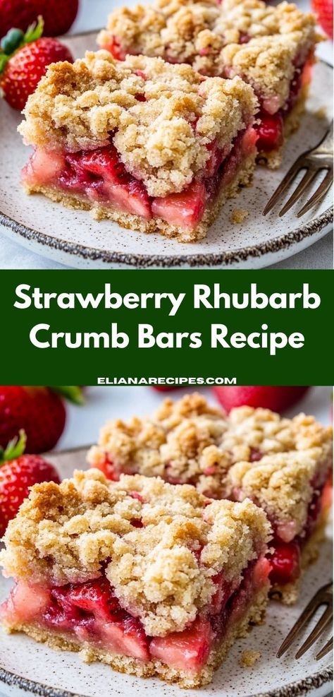 Craving a summer-inspired dessert? Our Strawberry Rhubarb Crumb Bars are a must-try! This simple dessert recipe highlights the delicious blend of strawberries and rhubarb, making it an ideal choice for picnics and gatherings. Crumb Dessert, Rhubarb Ideas, Rhubarb Squares, Strawberry Rhubarb Bars, Dessert Spring, Strawberry Rhubarb Recipes, Rhubarb Bars, Almond Flour Crust, Dessert Strawberry