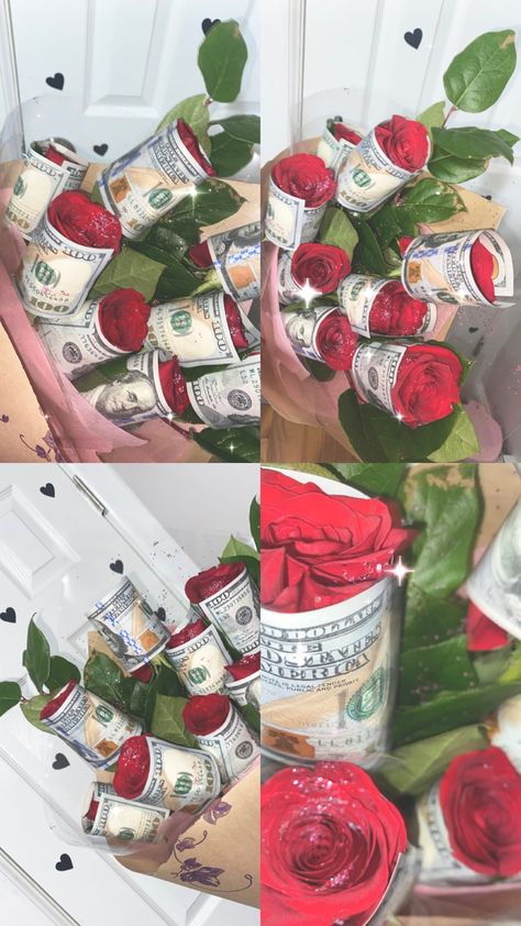 Roses With Money Wrapped Around, Roses With Money, Money Roses, Spam Pics, Wrapping Money, Money Rose, Strawberry Gifts, Graduation Money, Money Flowers