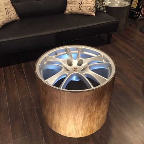 Car Rim Table, Rim Table, End Table Design, Tire Table, Car Part Art, Car Parts Decor, Car Table, Car Part Furniture, Automotive Furniture