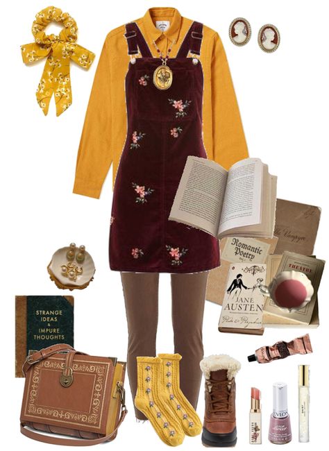 book lover (Annie) Outfit | ShopLook Hufflepuff Winter Outfit, Book Worm Outfit Aesthetic, Library Chic Outfits, Librarian Core Aesthetic, School Librarian Outfit, Book Inspired Outfits, Book Nerd Aesthetic Outfit, Hufflepuff Aesthetic Outfits, Literary Outfits