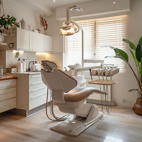 Modern Dental Office: A neatly organized modern dental office with a comfortable chair under a bright procedural light. #dental #office #modern #chair #light #aiart #aiphoto #stockcake ⬇️ Download and 📝 Prompt 👉 https://stockcake.com/i/modern-dental-office_738994_448865 Dental Hygiene Clinic, Cozy Dental Office, Orthodontic Office Design Interiors, Modern Farmhouse Dental Office, Dental Chair Design, Dental Hygiene Operatory Decor, Modern Dentist Office, Cute Dental Office, Small Dental Clinic Design