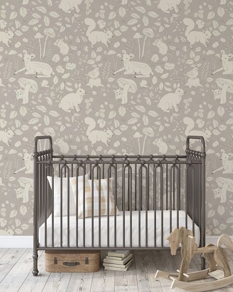 New wallpaper styles are in and we are feeling the woodland vibes 🐇🐿️🦌 The Finch Wallpaper (pictured here in Lavender) by Daphne and Sage features a two tone scene with deer, rabbits and squirrels. The perfect backdrop to your child's own wonderland. Available in multiple color ways. Tap image for more product details. Samples are available. Woodland Animal Wallpaper, Nursery Seating, Tree Wallpaper Mural, Mini Crib Bedding, Woodland Wallpaper, Rainbow Wall Decal, Floral Wall Decals, Wallpaper Ceiling, Animal Wall Decals