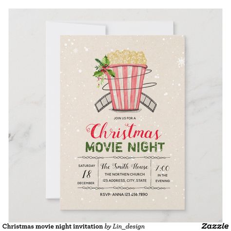 Movie Night Invitations, Christmas Movie Night, Christmas Party Themes, Movie Night Party, Movie Party, Christmas Invitations, Christmas Movie, Christmas Party Invitations, Christmas Night