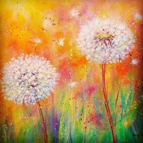 Angela Anderson, Art Supplies Gift, Dandelion Painting, Art Night, Paint Nite, Soyut Sanat Tabloları, Easy Canvas Painting, Spring Painting, Acrylic Painting Tutorials