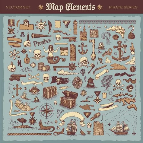 Map elements and pirate items. Vector illustrated vintage set of various map ele , #AD, #pirate, #items, #Map, #elements, #Vector #ad Grunge Cartoon, Information Illustration, Map Elements, Pirate Illustration, Pirate Map, Pirate Aesthetic, Water Fairy, Keyword Elements Canva, Map Icons