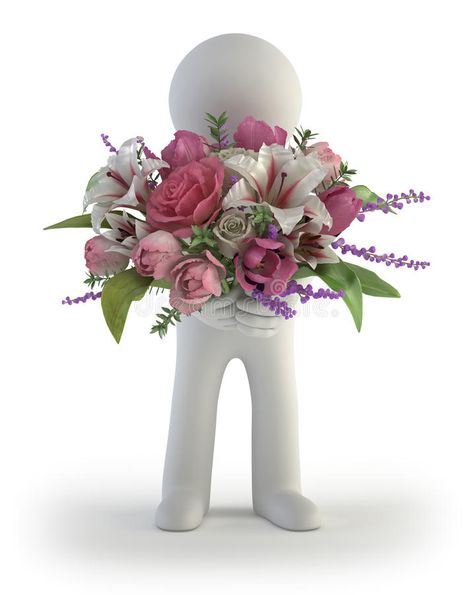 Bouquet Of Flowers Illustration, Man Bouquet, Flower Boquet, Giving Flowers, Wedding Icon, White Figures, Small People, 3d Figures, Emoji Images