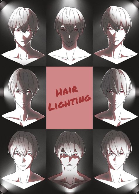 Shading Colors Tutorial, Digital Art Shadow, Lighting Guide Drawing, Light Effect Tutorial Digital Art, Ambient Lighting Drawing, Cell Shading Hair, Light And Shade Art, Anime Lighting Tutorial, How To Highlight Hair Digital Art