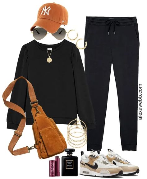 Cool Weather Athletic Outfits, Plus Size Sports Mom Outfits, Plus Size Fall Travel Outfits, Everyday Athleisure Outfits, Plus Size Weekend Outfit Casual, Fits With Black Sweatpants, Athleisure Plus Size Outfits, Mid Size Athleisure Outfits, Spring Athleisure Outfits 2023