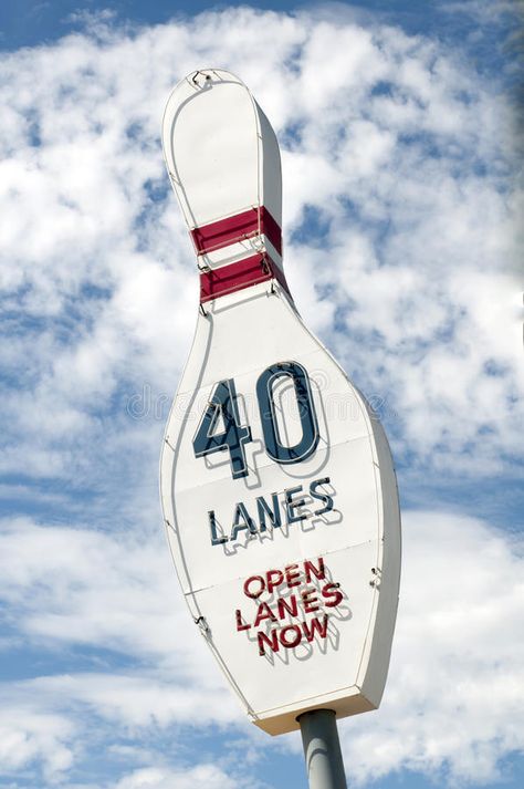 Vintage Bowling Alley, Vintage Bowling, October 3rd, Dream Live, Bowling Alley, Poster Design Inspiration, Bowling Pins, The 50s, Advertising Signs