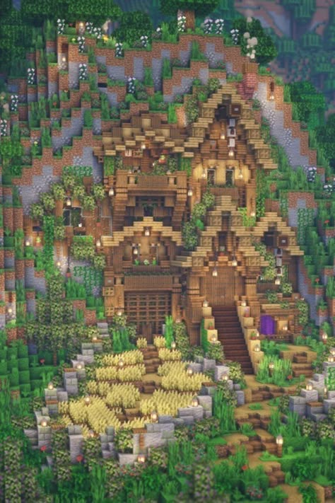 Mountainside House Minecraft, Cottage Minecraft House, Minecraft House Blueprints, Minecraft Cave House, Minecraft Cottage House, Minecraft Roof, Cottage Minecraft, Minecraft Kingdom, Minecraft Idea