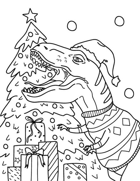 Free printable Christmas dinosaur coloring page. Download it at museprintables.co… Christmas Coloring Printables, Dinosaur Coloring Sheets, Christmas Colouring Pages, Tree Coloring, Free Christmas Coloring Pages, Christmas Dinosaur, Christmas Coloring Sheets, Christmas Tree Coloring Page, Printable Christmas Coloring Pages