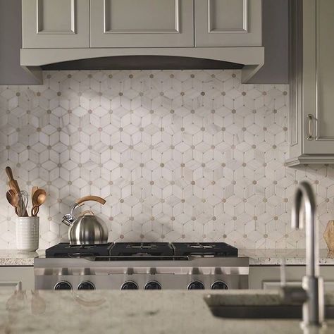 Modern Kitchen Backsplash Remix: Classic Materials, Fresh Mosaics Marble Mosaic Floor, Modern Kitchen Backsplash, Modern Backsplash, Kitchen Backsplash Designs, Beige Kitchen, Backsplash Designs, Porcelain Mosaic Tile, Marble Mosaic Tiles, Mosaic Flooring