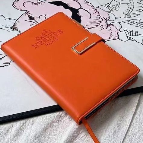 #luxury #designer #notebook #dailyplanner Orange Notebook Aesthetic, Branded Stationary, Hermes Notebook, Orange Notebook, Daily Planner Notebook, Diary Cover Design, Stationary Branding, Diary Covers, Soft Orange