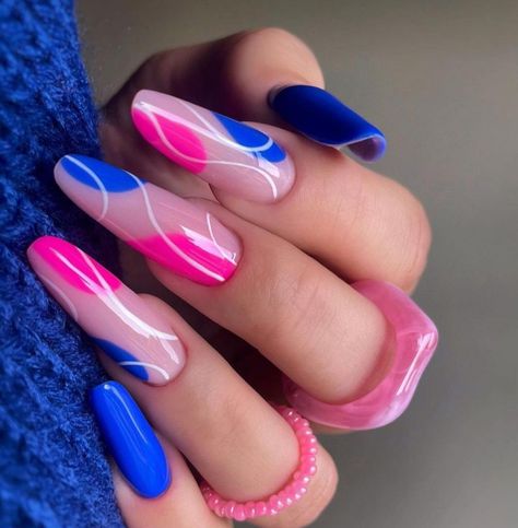 Pink and Blue Nails 18 Ideas: Unleash Your Creative Side! - Fall Update Ideas Magenta And Blue Nails, Bright Blue And Pink Nails, Pink And Blue Nail Ideas, Pink And Blue Nails Design, Nails Pink And Blue, Pink Nail Design Ideas, Pink And Blue Nails, Nails Art Tutorial, Pink Nail Design