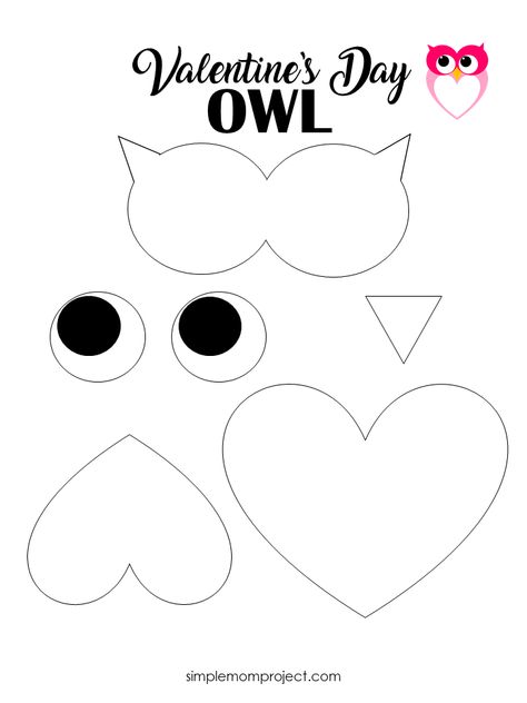 Simple Handmade Valentine's Day Owl Card with FREE Printable Templates - Simple Mom Project Heart Owl Craft For Kids, Dyi Valentine Crafts For Kids, Heart Owl Craft, Love And Kindness Activities For Toddlers, Valentines Heart Crafts For Kids, Heart Animals Craft, Valentine Cut And Paste For Kids, Owl Valentine Craft, Valentine Toddler Crafts Easy Diy