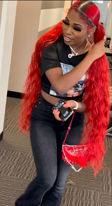 ˚୨୧⋆ @bella2angel Red Ponytails On Black Women, Red And Black Ponytail, Red Ponytail Hairstyles For Black Women, Red Ponytail Hairstyles, Business Hair, Sleek Braided Ponytail, Red Hairstyles, Slick Ponytail, Glamour Hair