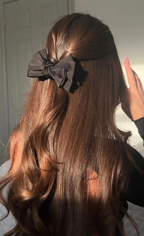 cute hairstyle, hairstyle with bow, half up with bow, easy hairstyle with bow, Simple hairstyle with bow, Hairstyle with bow for wedding, Hairstyle with bow for short hair,  Hairstyle with bow for long hair, hairstyle with bow clip Hair Ribbons Hairstyles, Bow Hairstyle, Ribbon Hairstyle, Peinados Fáciles Para Cabello Corto, Back To School Hairstyles, Half Up Hair, Dream Hair, Hairstyles For School, Aesthetic Hair