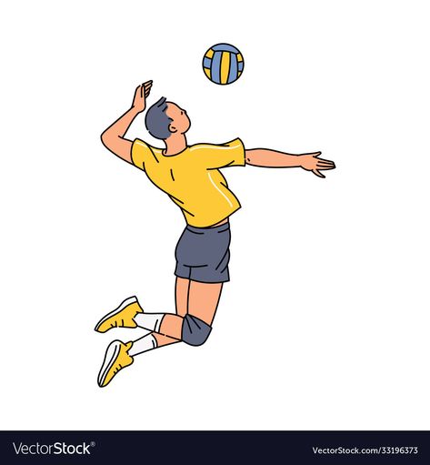 Serving In Volleyball, Playing Volleyball Drawing, Volleyball Sketch, Volleyball Cartoon, Character Jumping, Ball Sketch, Volleyball Drawing, Background Sport, Man Jumping