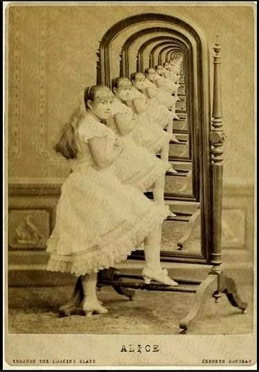 Alice Through the Looking Glass The Boogeyman, Mirror Reflection, Adventures In Wonderland, Through The Looking Glass, A Mirror, White Rabbit, White Photo, Mirror Image, Vintage Photographs