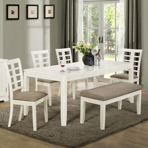 Bench Dining Room Table, White Dining Room Furniture, Small Dining Room Set, White Dining Room Table, White Dining Table Set, White Dining Room Sets, Dinning Room Sets, White Kitchen Table, Dining Server