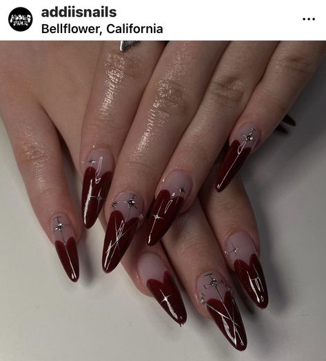 Timeless Nails Design, Red Witchy Nails, Romantic Goth Nails, Gothic Valentines Nails, Nails Dramatic, Fairy Aesthetic Nails, Natrual Nails, Vampy Nails, Fairy Nails