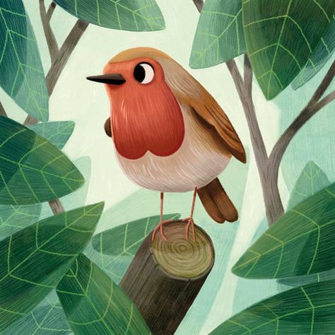 The Plum Agency | Illustrator - Adam Walker-Parker Bird On Tree Illustration, Cute Robin Illustration, Bird On Tree Drawing, Gossip Illustration, Cute Deer Illustration, Bird Illustration Drawing, Robin Bird Illustration, Bird Illustration Design, Children Illustration Art