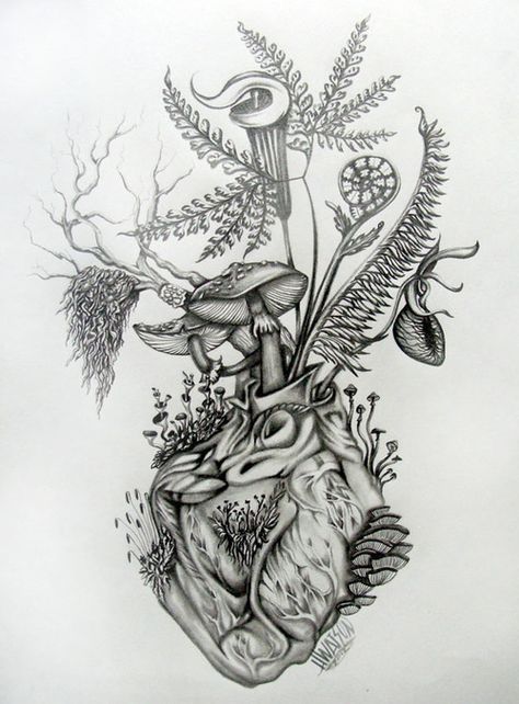 Nature Heart Tattoo, Wild At Heart Tattoo, Nature Themed Tattoos, Wild Heart Tattoo, Vine Drawing, Whimsical Tattoos, Themed Tattoos, Earth Tattoo, Mystical Tattoos