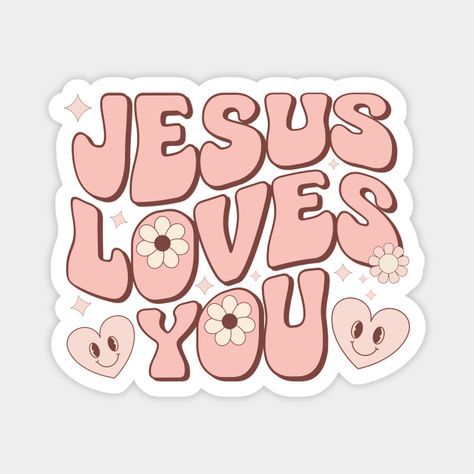 Jesus Loves You - Retro Christian- Christian - Religious - Faith - Jesus - Love - Valentines - Bible Verse -- Choose from our vast selection of magnets to match with your desired size to make the perfect custom magnet. Pick your favorite: Movies, TV Shows, Art, and so much more! Available in two sizes. Perfect to decorate your fridge, locker, or any magnetic surface with. Jesus Stickers, Jesus Loves You, Jesus Loves, Bible Verse, Water Bottles, Magnets, Bible, Jesus, Valentines