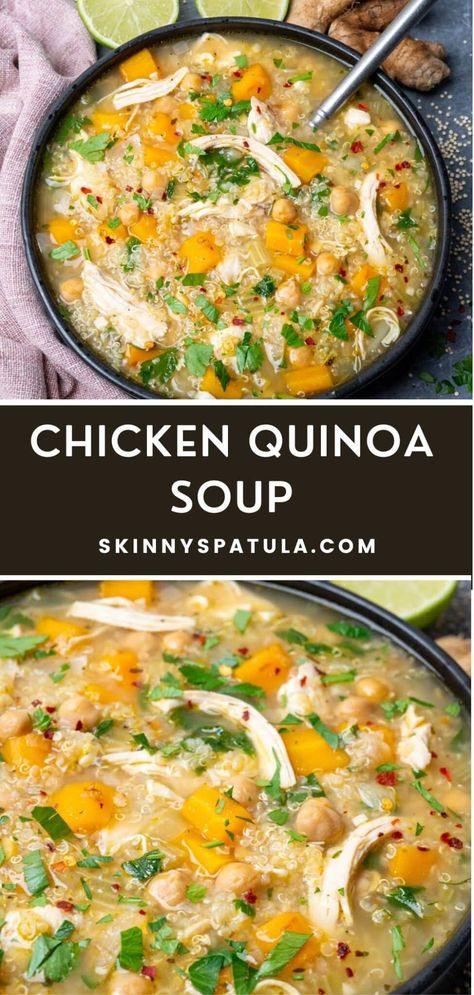 Chicken Quinoa Soup – Skinny Spatula Chicken Soup Quinoa, Quinoa Soup Recipes Healthy, Chicken And Quinoa Soup, Chicken And Quinoa Recipes, Skinnytaste Soup, Quinoa Chicken Soup, Quinoa Chicken Salad, Heart Healthy Soup, Chicken Quinoa Recipes