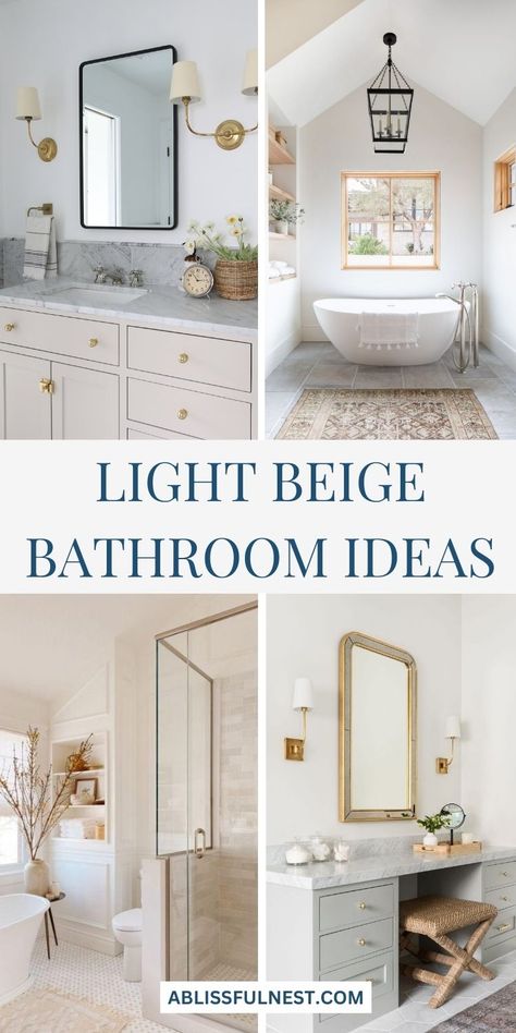 Looking for a simple yet elegant update to your bathroom? Light beige bathroom ideas can transform a space into a calm, inviting retreat. Whether you’re adding soft accents or creating a full renovation, these ideas are perfect for a serene atmosphere. Explore how light beige can complement your style with modern touches and timeless appeal. #bathroomdecor #interiorstyling #beigebathroom Light Bathroom Tile Ideas, Simple Beautiful Bathrooms, Light Beige Bathroom, Beige Bathroom Ideas Color Combos, Layer A Bed, Beige Bathrooms, Beige Bathroom Ideas, Neutral Tile, Home Maintenance Tips