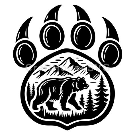 Wolf Paw Tattoos, Rat Silhouette, Skull Ideas, Mountain And Forest, Hunting Tattoos, Bear Paw Print, Bear Artwork, Making Stickers, Bear Tattoos