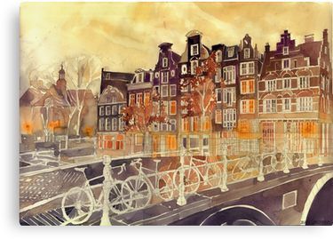 Amsterdam Canvas Print Holland Art, Amsterdam Art, Watercolor Architecture, Architecture Painting, Cityscape Painting, Florida Keys, Architecture Drawing, Cancun, Sale Artwork