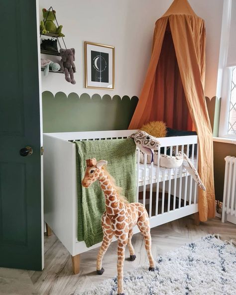 GORGEOUS GREEN IN BOYS' NURSERIES - Kids Interiors Burnt Orange Nursery Boy, Green And Orange Nursery, Burnt Orange Nursery, Orange Nursery Boy, Modern Nursery Ideas, Orange Nursery, Nursery Makeover, January Baby, Nursery Room Design