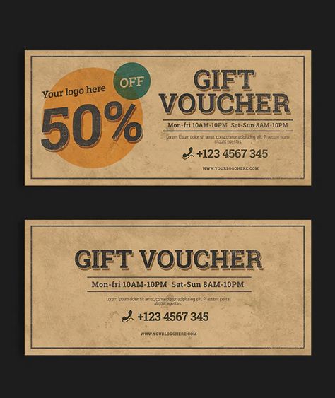 Vintage Coupon Design, Discount Voucher Design, Voucher Design Coupon, Voucher Design Ideas, Voucher Design Template, Tickets Design, Voucher Card, Food Vouchers, Restaurant Vouchers