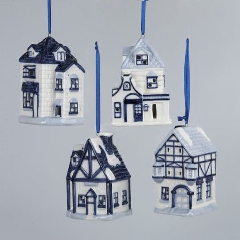 Klm Houses, Dutch Porcelain, Amsterdam Christmas, Dutch Houses, New England Christmas, Teapot Ornament, Indigo Watercolor, Blue Teapot, Blue White Decor