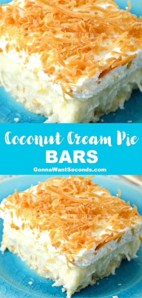 Coconut Cream Filling, Coconut Cream Pie Bars, Cookie Salad, Coconut Cream Pie Recipes, Coconut Desserts, Coconut Pie, Dessert Bar Recipe, Pie Bars, Coconut Cream Pie