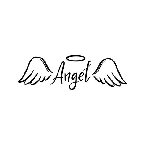 Halo Tattoo, Tattoo Banner, Angel Wings Drawing, Text Drawing, Angel Halo, Paw Tattoo, Angel Wings Tattoo, Wings Drawing, Text Tattoo